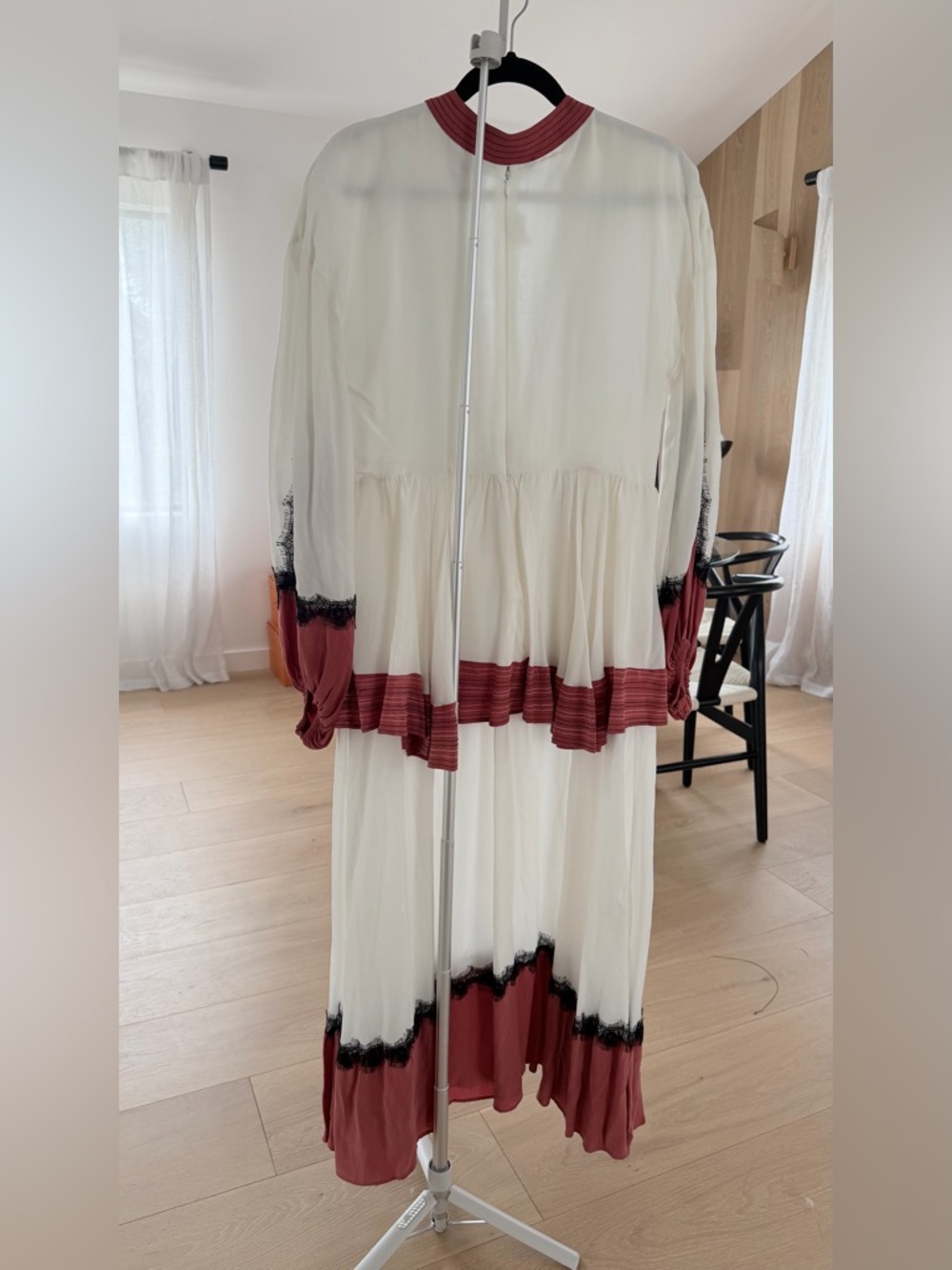 Loveshackfancy White Maxi Dress with Dusty Rose Accents & Black Lace - Picture 4 of 4
